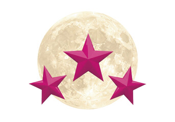Isolated full moon with three purple stars, magic night fantasy design element, illustration