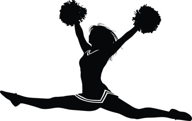 cheerleader performing a jump split, vector silhouette