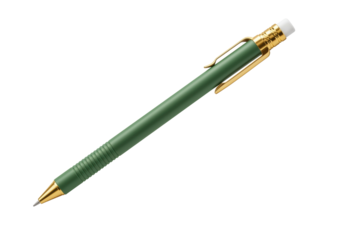 Isolated mechanical pencil in green and gold tones for drawing, writing, or illustrating