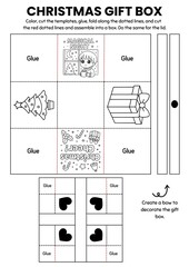 Christmas gift box craft templates for kids! A fun DIY coloring activity where children color, cut, and assemble their own festive boxes. Perfect for classroom parties, gifts, and holiday decorations.