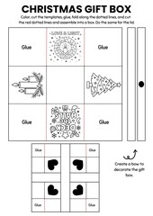 Christmas gift box craft templates for kids! A fun DIY coloring activity where children color, cut, and assemble their own festive boxes. Perfect for classroom parties, gifts, and holiday decorations.