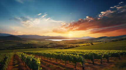 Naklejka premium vineyard at sunset