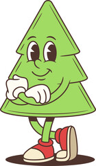 A confident cartoon Christmas tree character mascot vector illustration. The standing tree has crossed arms. Perfect for holiday branding projects, Christmas marketing campaigns, festive promotions