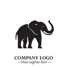 Obraz premium Majestic Elephant Logo Symbol in Black on White Background with Elegant Minimalist Modern Design