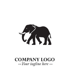 Obraz premium Majestic Elephant Logo Symbol in Black on White Background with Elegant Minimalist Modern Design
