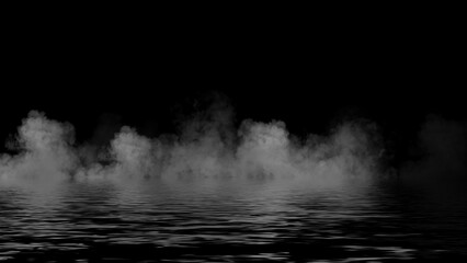 Abstract smoke steam moves on black background texture . The concept of aromatherapy. Reflection on water. Stock illustration.
