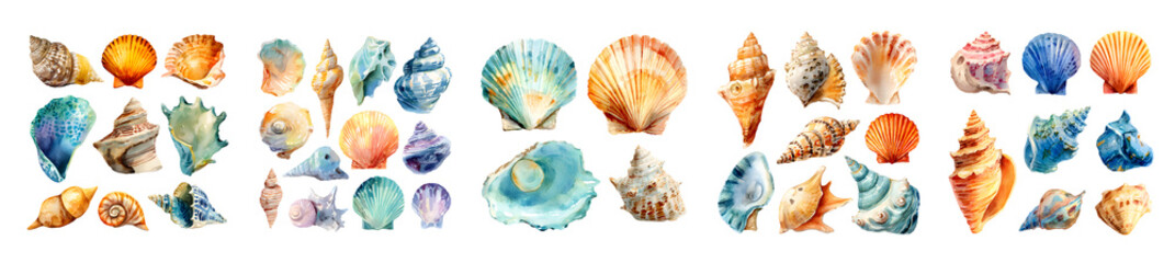 Obraz premium Watercolor Seashell Collection: A Vibrant Array of Ocean Treasures.