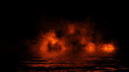 Fototapeta premium Fire abstract smoke steam moves on black background texture . The concept of aromatherapy. Reflection on water. Stock illustration.