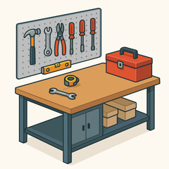 Workshop workbench with tools for repair and maintenance