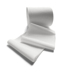 Toilet paper roll with unrolled sheet isolated on transparent background