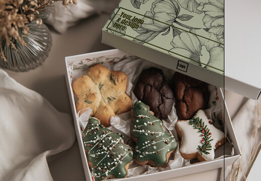 Christmas Cookie Box Mockup with Packaging