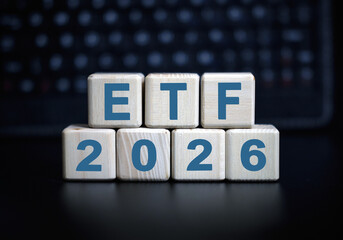 2026 concept - ETF on Wooden cubes