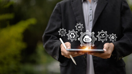 Digital Carbon Management Concept with CO2 Emission Reduction and Sustainability Icons