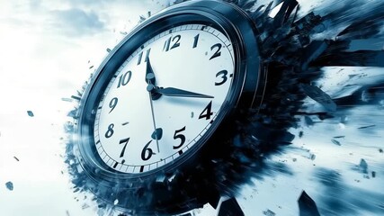 Exploding Clock Shattered Pieces Motion Blur. Symbol Time Speed Change Concept. Dynamic Abstract Scene - Powered by Adobe