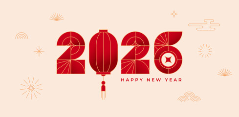 Minimalist geometric Happy Chinese New Year 2026 template