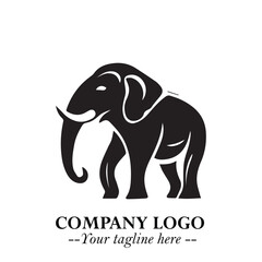 Majestic Elephant Logo Symbol in Black on White Background with Elegant Minimalist Modern Design