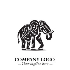 Majestic Elephant Logo Symbol in Black on White Background with Elegant Minimalist Modern Design
