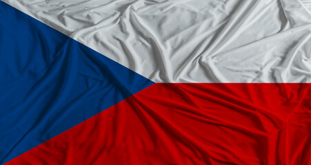 Czech flag with fabric texture background. National flag of the Czech Republic with cloth texture