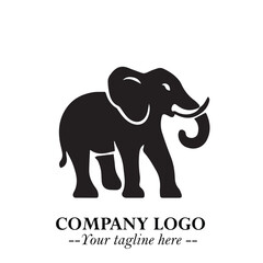 Majestic Elephant Logo Symbol in Black on White Background with Elegant Minimalist Modern Design