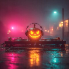 The pumpkin's night shift: spinning halloween tunes. Acid colors