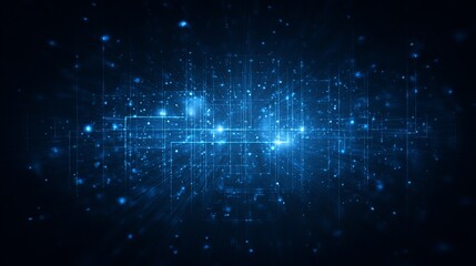 Dynamic digital network grid with glowing blue particles and light streaks, representing data flow and interconnectedness in technology