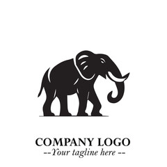 Majestic Elephant Logo Symbol in Black on White Background with Elegant Minimalist Modern Design