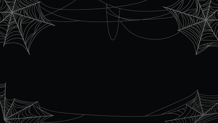 Halloween spider web on black background. Scary hanging trap for holiday frame isolated on black background. Halloween vector frame.
