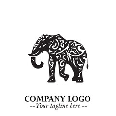 Majestic Elephant Logo Symbol in Black on White Background with Elegant Minimalist Modern Design