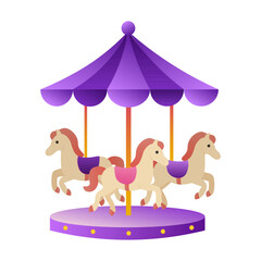 Colorful carousel with horses flat gradient vector illustration