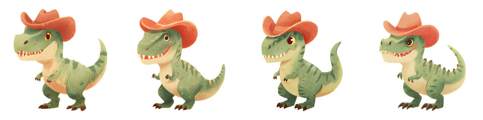 Fototapeta premium Watercolor cowboy T-rex, illustration set isolated on transparent background