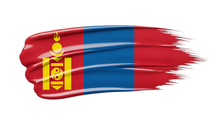 Fototapeta premium Mongolian Flag Brushstroke: A vivid depiction of the Mongolian flag in a dynamic brushstroke, symbolizing national pride and heritage.