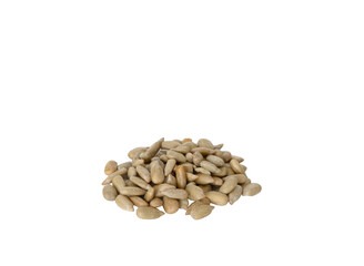 Peeled sunflower seeds isolated on white background.