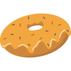Orange frosted donut with colorful sprinkles isolated on a white background with transparent background and no ai defects or logos