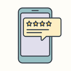 Mobile phone with review stars and comment