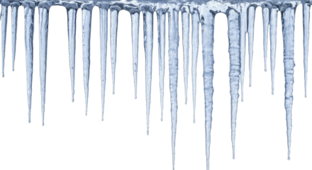  Row of natural winter icicles hanging, on a transparent background, PNG image, isolated PNG file