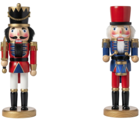 Wooden nutcracker soldier and drummer figurines on a transparent background, PNG image, PNG file.