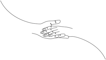 Minimalist continuous line drawing of hands showing support and connection