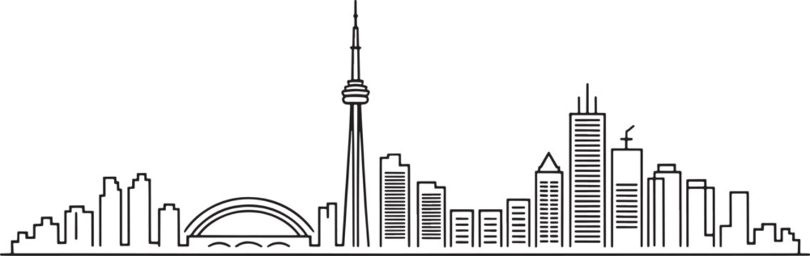 Toronto Canada Skyline Silhouette with CN Tower Outline Minimalist Vector Illustration