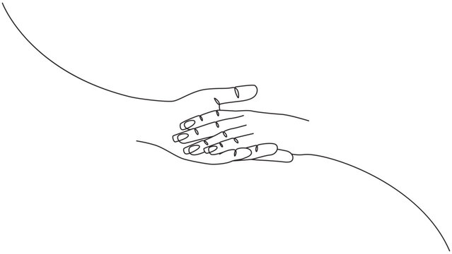 Minimalist continuous line drawing of hands showing support and connection