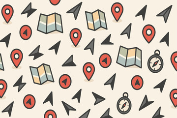 Navigation Icons Pattern for Travel and Map Design