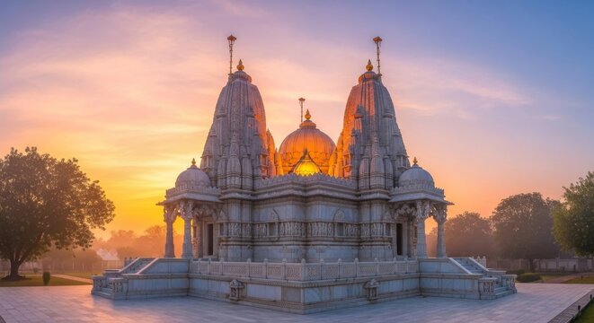 Rohini Vrat, panoramic Jain temple glowing at dawn