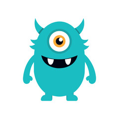 blue monster character with one eye  funny mascot vector illustration