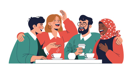 Group Of Friends Laughing And Sharing Good Moments Around Coffee And Tea