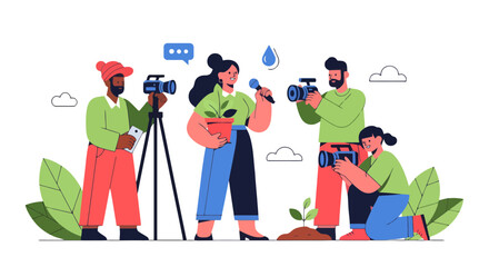 Group Of Photographers Capturing A Young Plant In A Promotional Or Informational Session