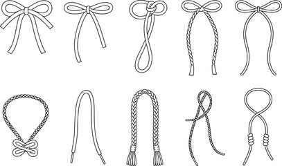 Bow cord vector set, rope lace illustration, decorative tie sketch, braided rope drawing, fashion accessory outline, garment detail CAD vector art © Crative Artist