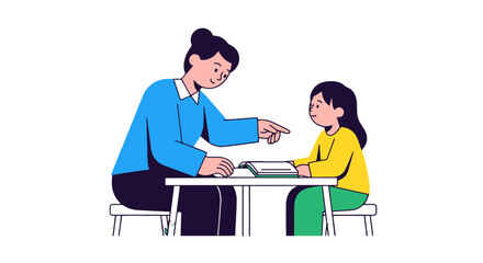 Illustrated Scene Of Two Individuals In An Educational Environment With Book