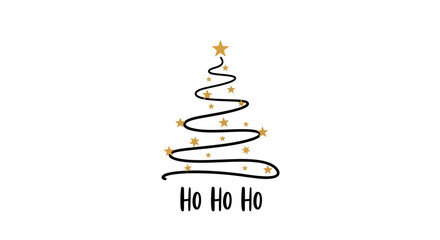 Minimalist Christmas Tree Line Art with Stars and 'Ho Ho Ho' Festive Text