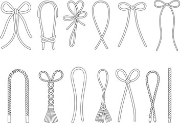 Bow rope lace vector set, braided cord outline, decorative knot sketch, fashion accessory illustration, garment detail CAD design, textile element art © Crative Artist