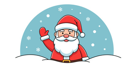 Cheerful Santa Claus Waving in the Snow Festive Holiday Illustration