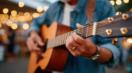 Fototapeta premium Close-up of a musician playing acoustic guitar